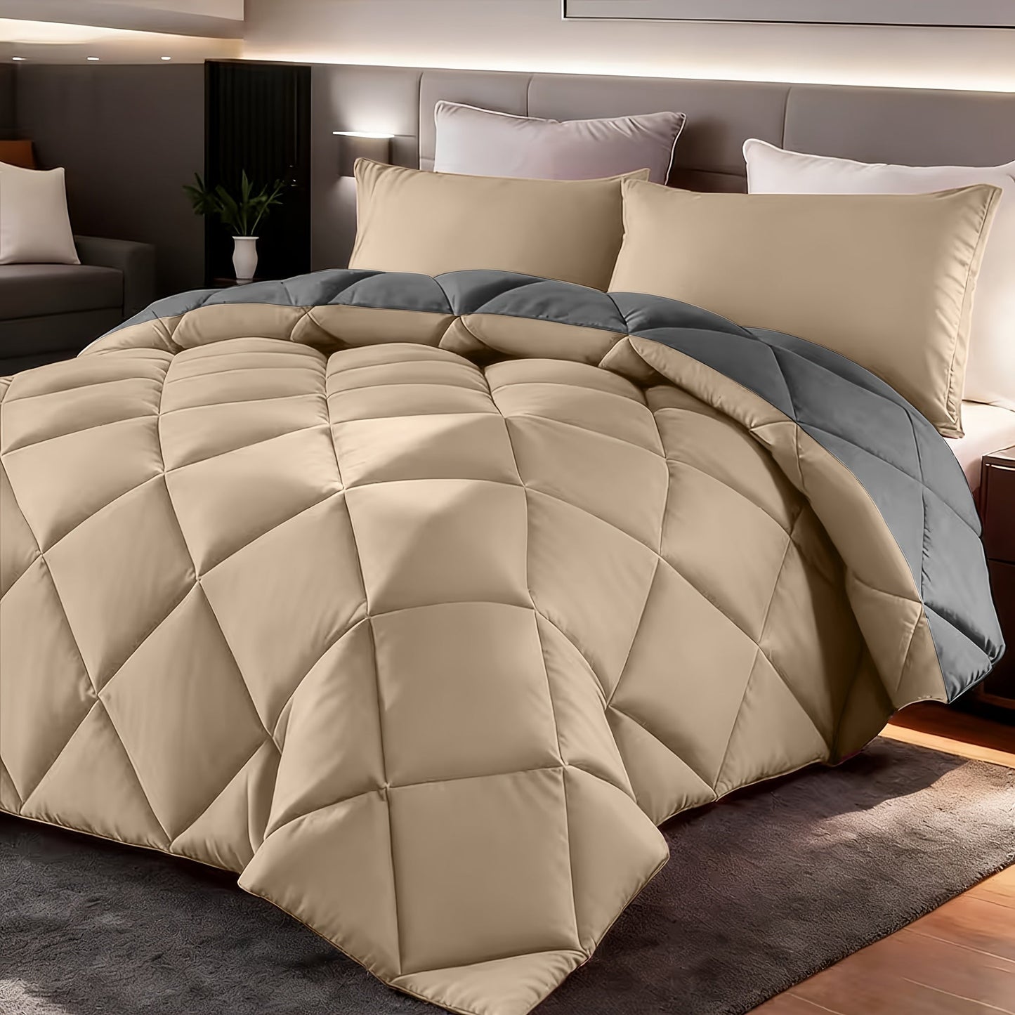 Comforter Set 2-3 Piece Rhombus Grid Luxury – Soft Lightweight Breathable Oversized Bedding Set with Pillowcases