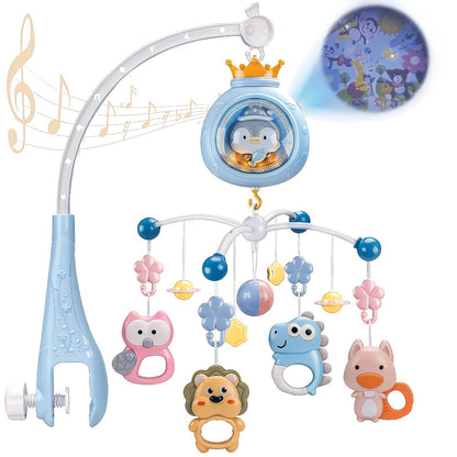 Baby Musical Crib Mobile with Music & Lights Projection, Take-Along Rattle & Music Box, Owl, Star & Penguin Styles