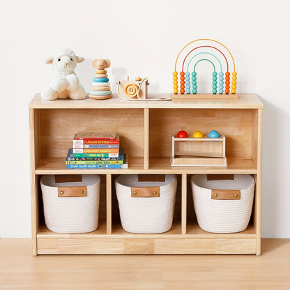 Rubber Wood 5-Compartment Bookshelf 35.4", 2-Tier Wooden Storage Cabinet for Classroom, Playroom & Preschool
