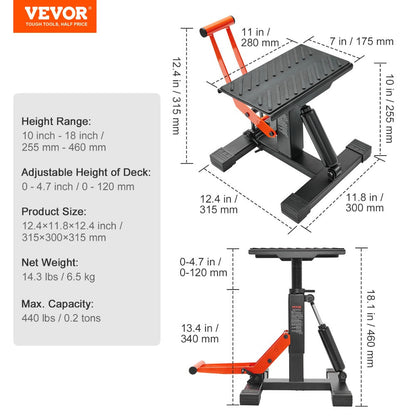 Hydraulic Motorcycle Lift Table 440 LBS Capacity Adjustable Height Repair Stand for Dirt Bike Pit Bike ATV