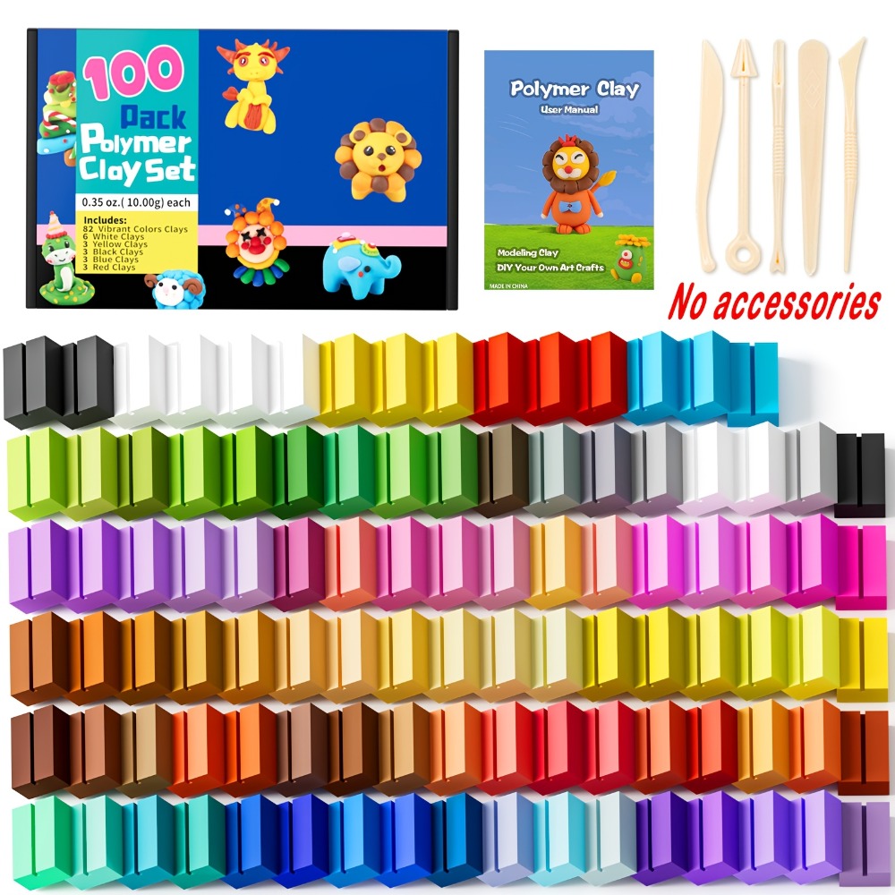 Polymer Clay Kit 50 or 100 Vibrant Colors, Oven Bake Modeling Clay with the Listed Color, Size or Set Options for Everyday Use