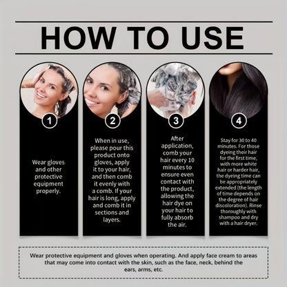 Hair Dye Shampoo, YANYUTONG 100ml Black 3-in-1 Bottle with Three-Step Package Directions for Home Use