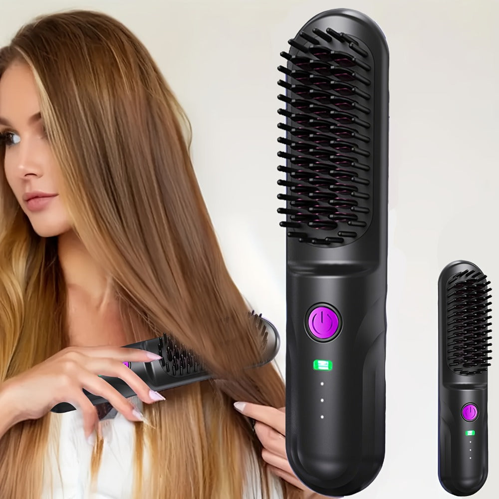 Wireless Hair Straightener Comb - Portable Cordless Straightening Brush with 3-Min Fast Heat, 3 Temp Settings 170-190°C