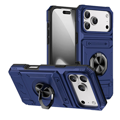 iPhone Card Slot Shockproof Case with Ring Holder & Kickstand – Wallet Phone Cover for iPhone 17 17 Air 17 Pro Max 16 15 14 13 12 11 Pro Max