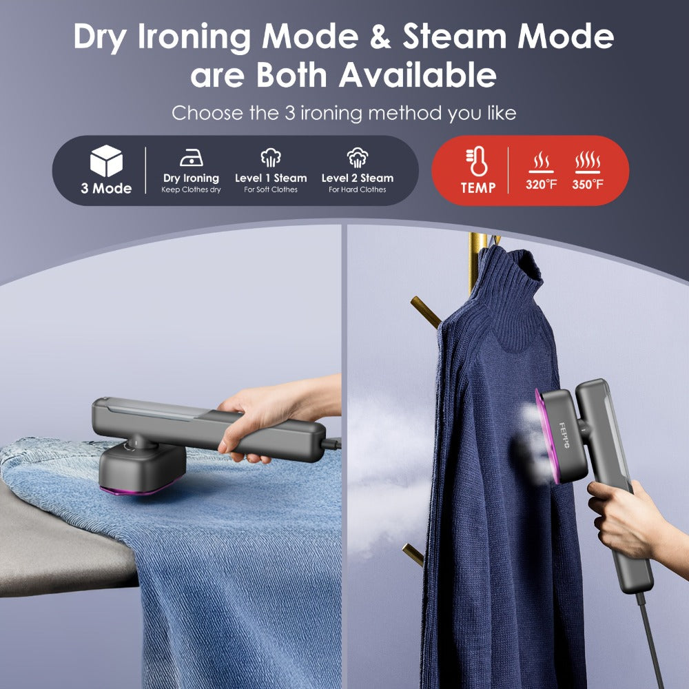 1100W Garment Steamer Handheld Portable Steam Iron 20-Second Rapid Steam 10.14oz Large Water Tank Stainless Steel Panel Wrinkle Remover