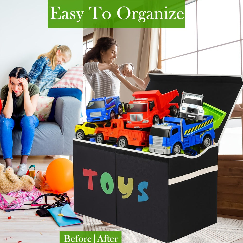 Extra Large Collapsible Kids Storage Chest with Lid, 31.7 Gal Toy Box Organizer Bins for Boys Girls Bedroom Nursery Living Room
