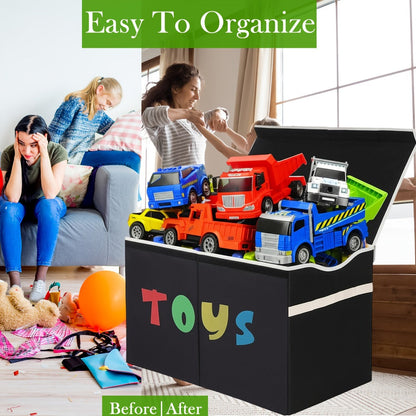 Extra Large Collapsible Kids Storage Chest with Lid, 31.7 Gal Toy Box Organizer Bins for Boys Girls Bedroom Nursery Living Room