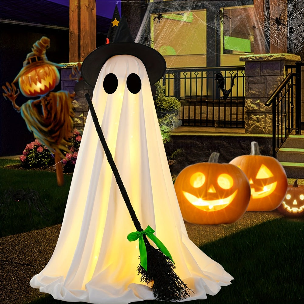 Halloween Ghost with Broom Outdoor Decoration, Eerie Spooky Ghost Ornament for Porch, Yard, Garden & Lawn