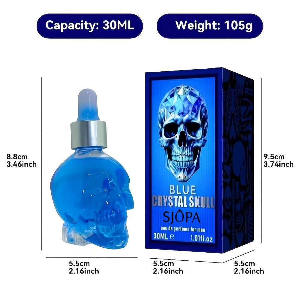 Alcohol-Free Perfume Oil for Men Blue Crystal Skull Bottle 30ml Woody Cologne Portable Travel Fragrance Unique Gift for Him