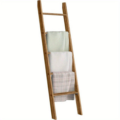 Blanket Ladder Shelf 5-Tier Freestanding Wood Ladder Rack for Blankets Towels Books Decor for Laundry Rooms, Closets and Home Organization
