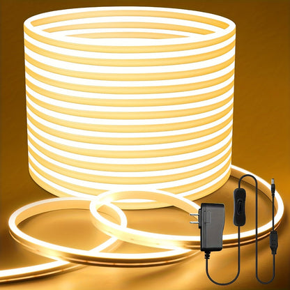 Neon LED Strip Lights 10m 32.8ft with Power Adapter, 24V Flexible Neon Light Strip in White, White