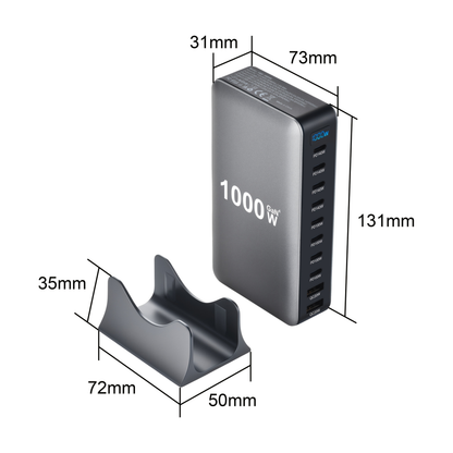 GaN Charging Station 1000W GaN3 10-Port USB-C Fast Charger for Laptops Tablets Smartphones for an Everyday Personal Care Routine