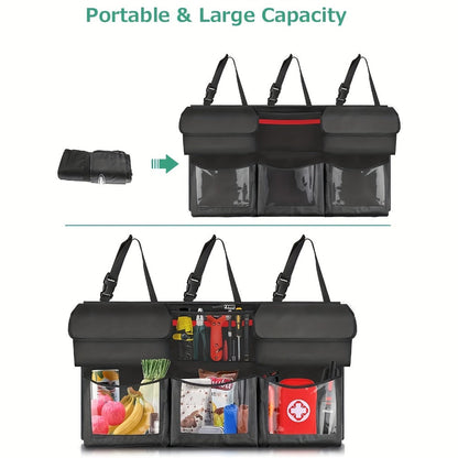 Car Trunk Organizer, 40 x 19 Inch Hanging Rear-Seat Bag with 6 Pockets and Three Adjustable Straps