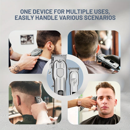Hair Clipper MENSURE Single or Two-Tool Cordless Set with Type-C Charging, LCD Display and Seven Guide Combs