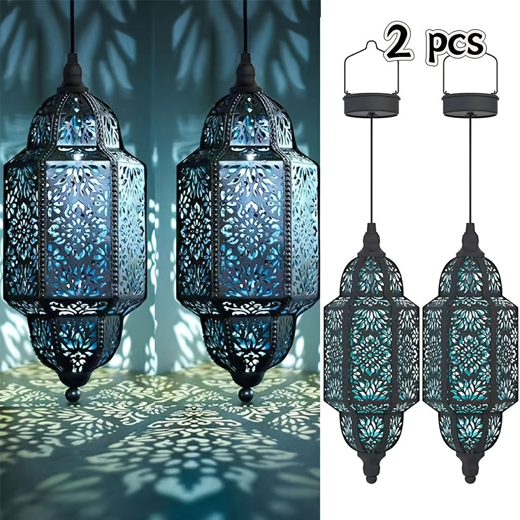 Solar Lanterns Outdoor 2 Pack Moroccan Cut-Out Design Garden Pathway Patio Lantern Lights Gold Purple White Copper