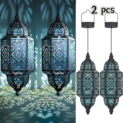 Solar Lanterns Outdoor 2 Pack Moroccan Cut-Out Design Garden Pathway Patio Lantern Lights Gold Purple White Copper