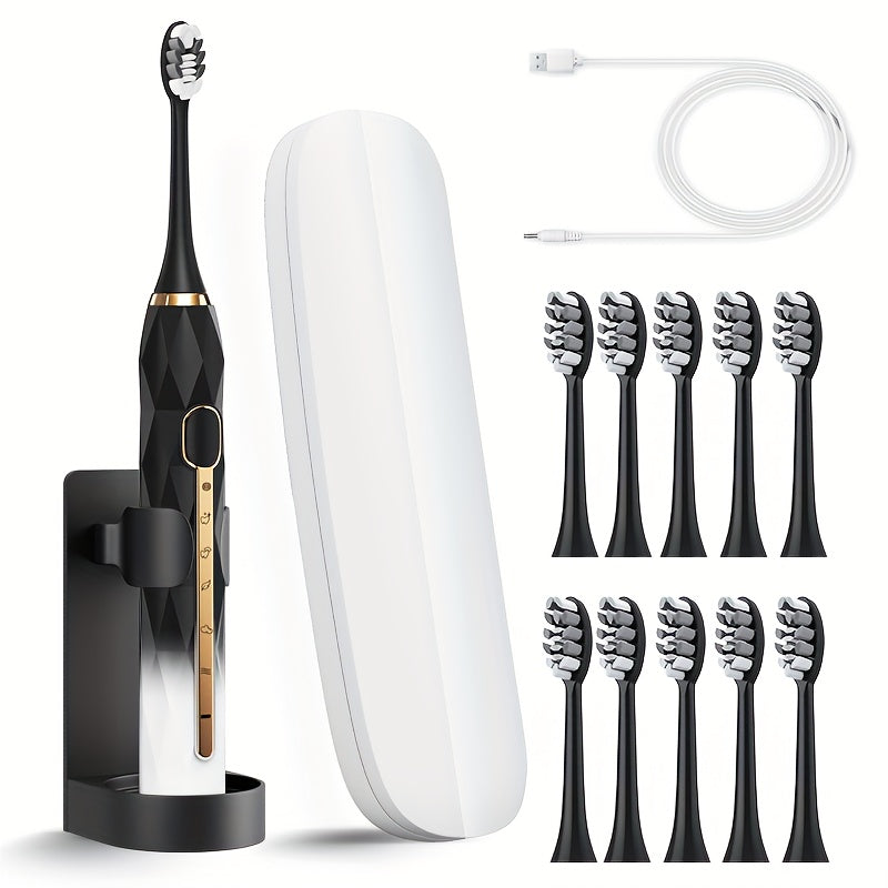 Electric Toothbrush Set with IPX8 Rating, 10 Brush Heads, Travel Case, Holder and Five Color Bundles