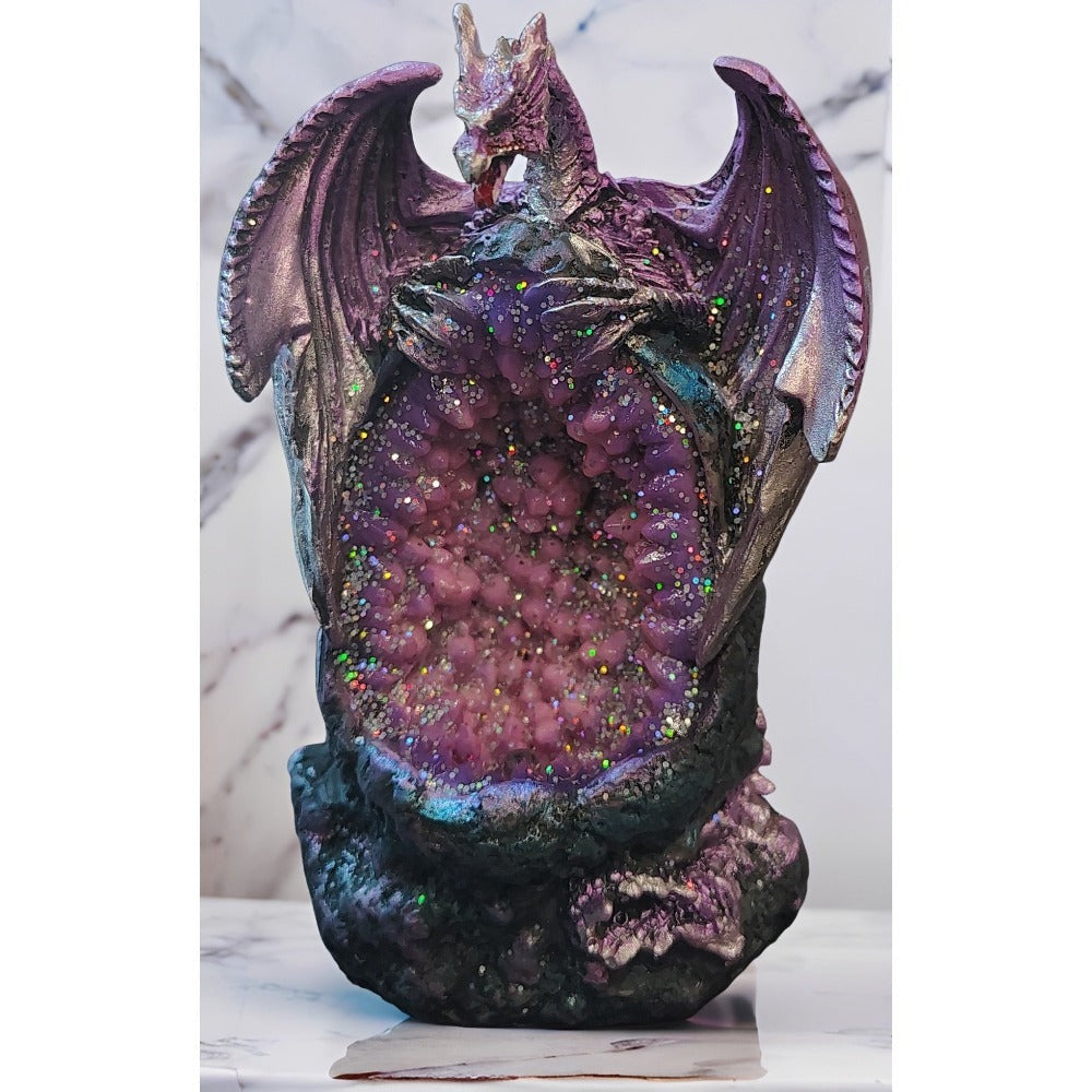 Dragon Figurine Statue Guarding Crystal Cave Polyresin Collectible Home Decor Sculpture Fantasy Dragon for Garden, Patio and Yard Use