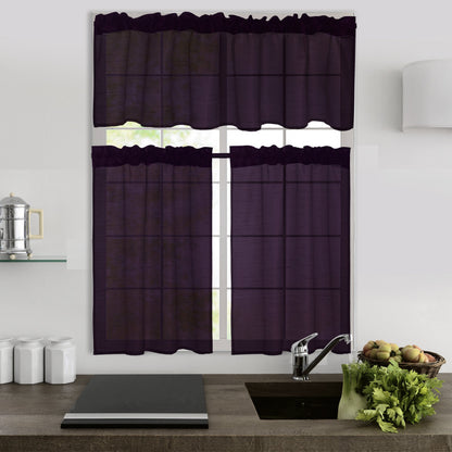 Three-Piece Faux Silk Window Curtain Set with Rod-Pocket Valance, Two 26 x 36-Inch Tiers and Eleven Colors