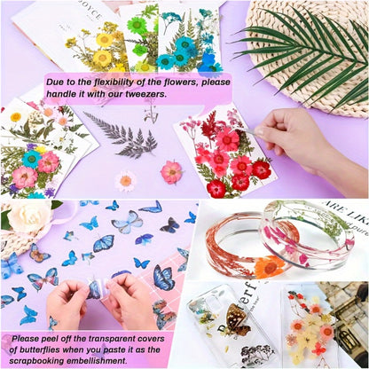 Pressed Flower Craft Set in 189, 238, 287 or 319-Piece Mixed Packs for Resin and Paper Projects