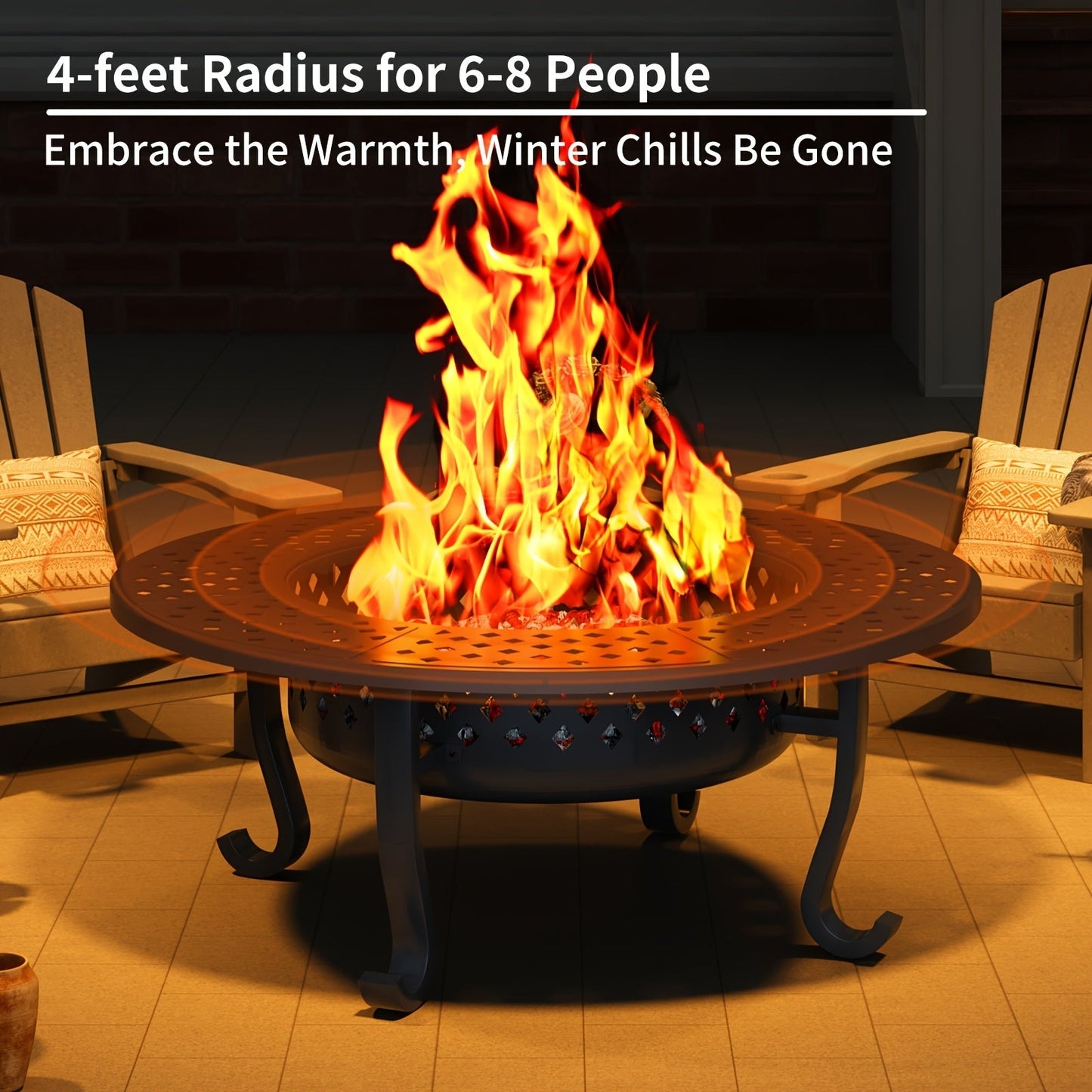 43-Inch Round Fire Pit Table with Two Cooking Grates, Center Lid, Perforated Bowl and Long Poker
