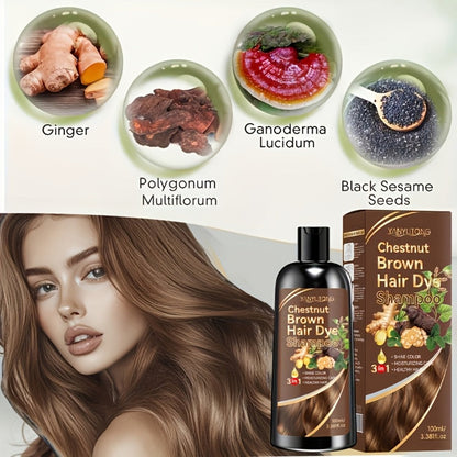 Hair Dye Shampoo Natural Plant Pigments, Fast Gray Hair Coverage in 1 Wash, 3.38oz Travel Size, Black Brown Chestnut Brown