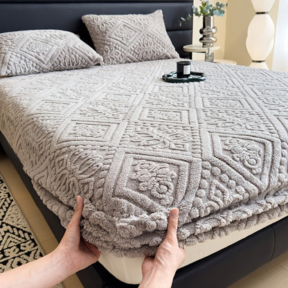 Bed Sheets, Single Jacquard-Knit Embossed Fitted Sheet with 11.4-Inch Pocket, Five Colors and Twin-to-King Sizes