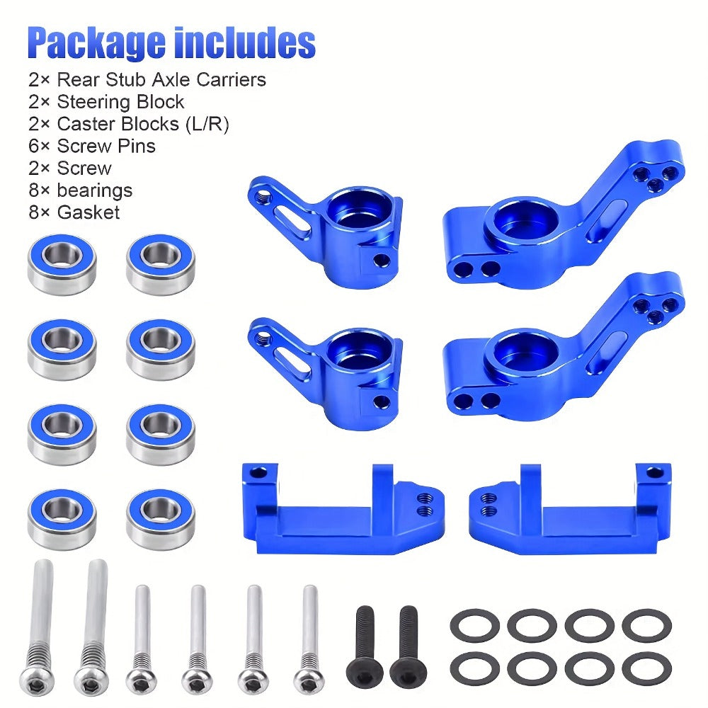 Aluminum Front Steering Caster Block Set for Traxxas Slash 2WD Stampede Rustler RC Car Upgrade Kit Replaces #3632 #3736 #3752 with Stub Axle