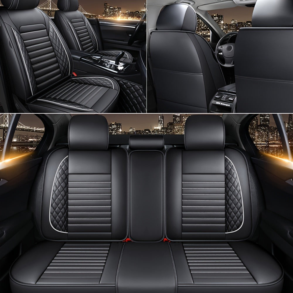 Car Seat Covers 5-Seat PU Leather Set with Front Storage Pocket, Armrest Piece and Eight Colors
