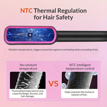 OD-6801 Black or OD-6806 Rose-Gold Heated Straightening Brush with Display, Glove and Three-Button Controls