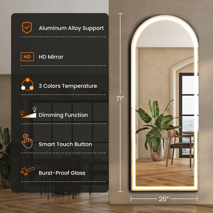 Full Length Mirror Floor Standing with LED Light – Arched & Rect Aluminum Frame Dressing Mirror for Bedroom Living Room, Black/Golden/White