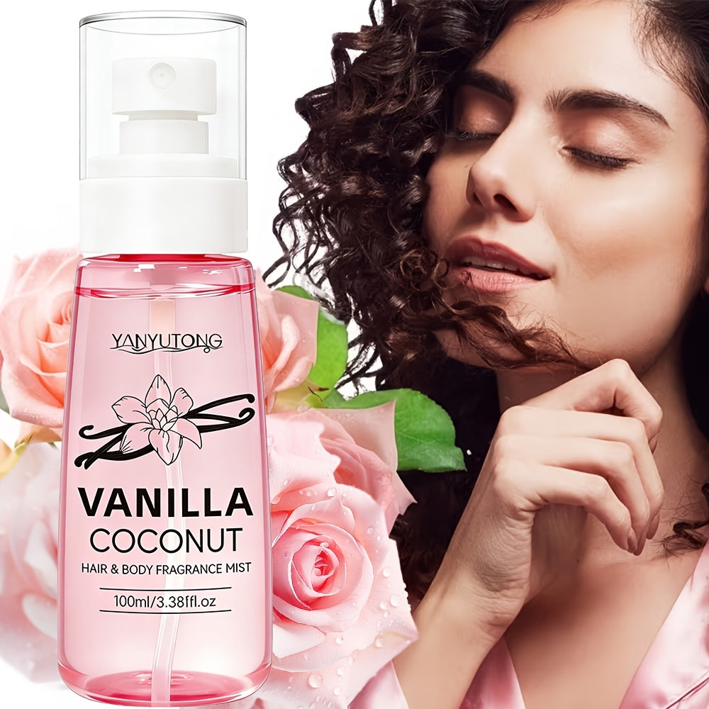 Coconut Vanilla Fragrance Mist Hair & Body Spray – Alcohol-Free with Vitamin E, Argan Oil & Glycerin, Moisturizing Long-Lasting Tropical