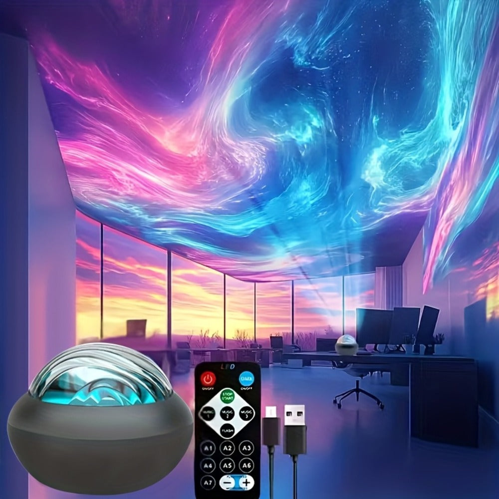 LED Star Projector Night Light USB Powered, 7-Star Galaxy Starry Sky & Water Ripple Effect Lamp for Bedroom Camping Wedding Home Decor