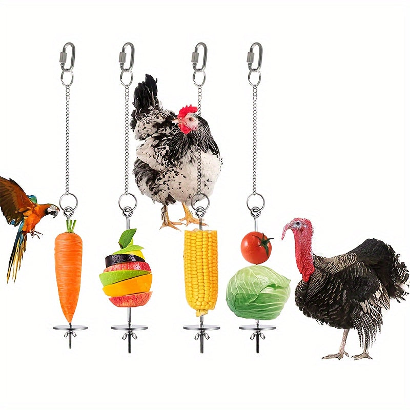 Chicken Feeder Skewer Stainless Steel Hanging Fruit Veggie Double Nut for Grilling, Camping and Outdoor Meals