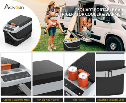 Portable Car Refrigerator Cooler & Warmer, 12V/24V DC & 120V AC Thermoelectric Fridge with Dual-Core Cooling
