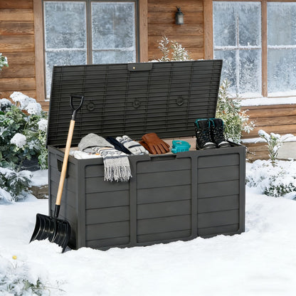 75-Gallon Outdoor Storage Box with Hinged Lid, Side Handles and Black or Gray Checkout Options