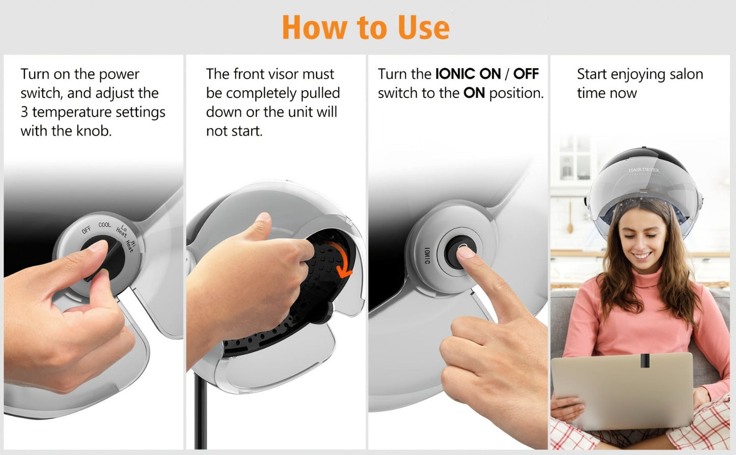 Ionic Floor-Standing Hooded Hair Dryer 1875W, Adjustable Height Professional Salon Hood Dryer for Deep