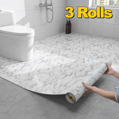 Self-Adhesive Marble Vinyl Floor Wallpaper 3 Rolls 23.62x197.75in – Oil-Proof Anti-Slip, for Entryways, Bedrooms and Living Spaces