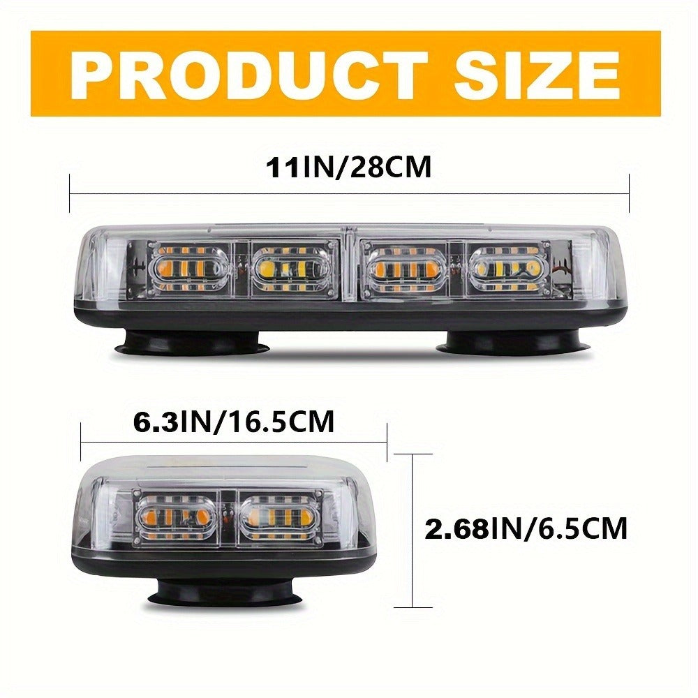 48 LED Roof Strobe Light Bar IP67 Waterproof Magnetic Mount Emergency Warning Light 12-24V for Plow Trucks Construction Vehicles Cars