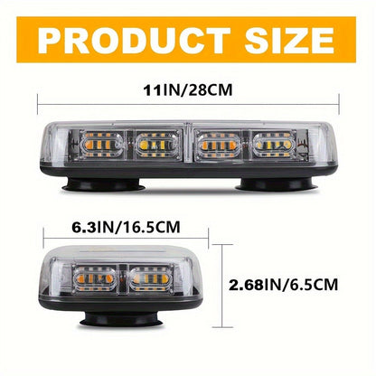 48 LED Roof Strobe Light Bar IP67 Waterproof Magnetic Mount Emergency Warning Light 12-24V for Plow Trucks Construction Vehicles Cars