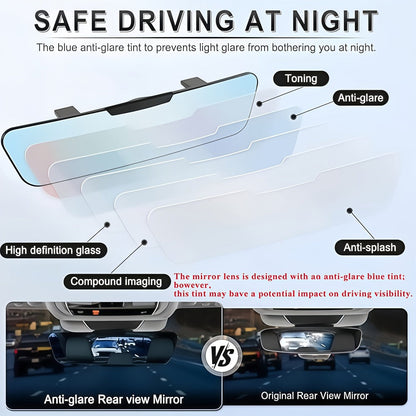 Anti-Glare Rearview Mirror 12" Wide Angle Panoramic – Universal Clip-On Convex Mirror for Car, SUV & Truck