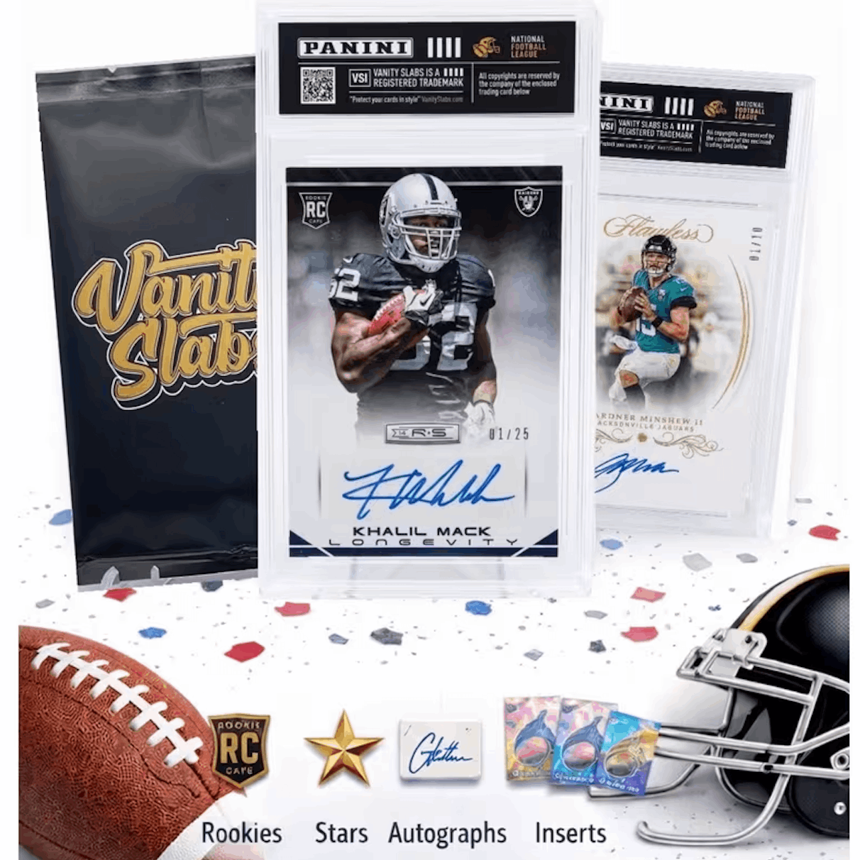 Sports Trading Cards, Football Vanity Slab with Red Label or Two-Slab Options for Display Collections