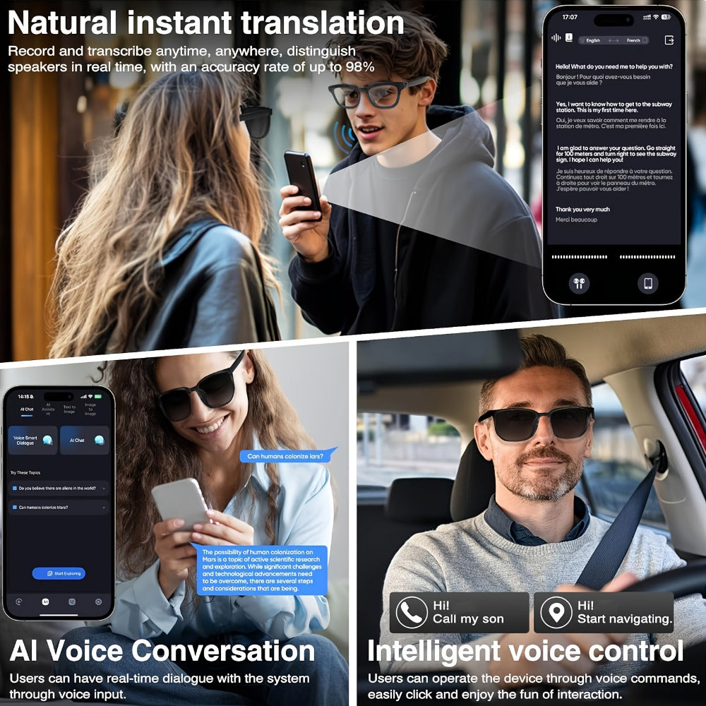 Smart Glasses 4K Camera Variant with Translation, Object Recognition, Open-Ear Audio and USB-C Charging