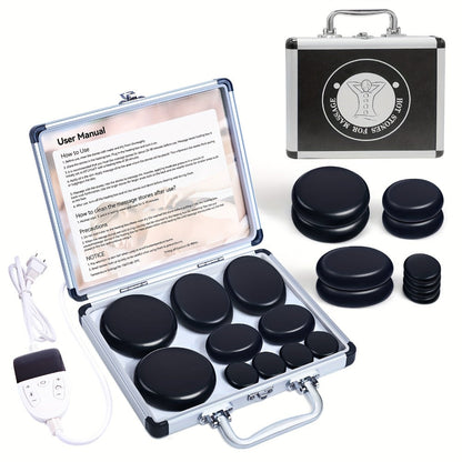 Hot Stone Massage Kit with Heater & Temperature Control, 10-Piece Professional Basalt Spa Stones Set