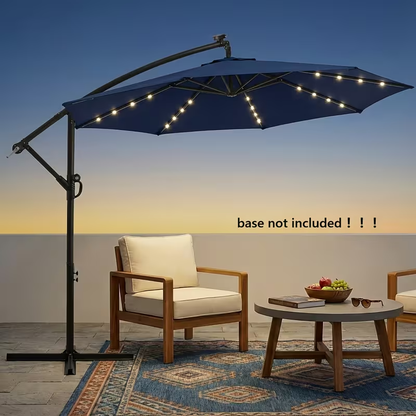 Patio Umbrella 10FT Offset Cantilever Solar LED Style with Tilt, Crank and 16 Base-Choice Color Options