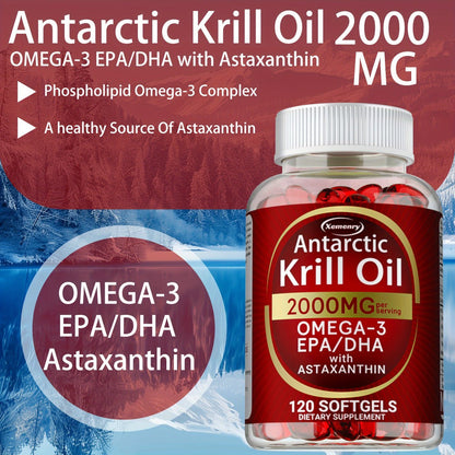 Antarctic Krill Oil 2000mg Softgels 120 Count with Astaxanthin EPA & DHA for Bath Time, Home Spa and Personal Care