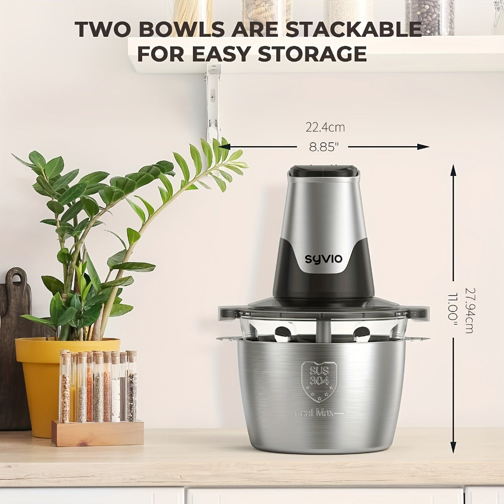 Mini Food Processor 450W, Electric Food Chopper with 2 Bowls & 4 Bi-Level Blades for Meat, Baby Food