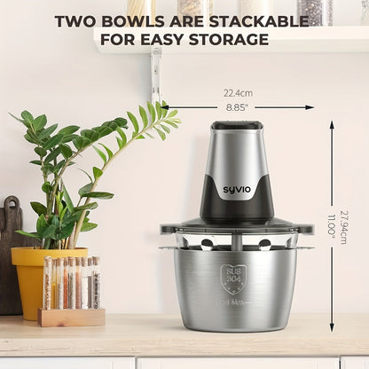 Mini Food Processor 450W, Electric Food Chopper with 2 Bowls & 4 Bi-Level Blades for Meat, Baby Food