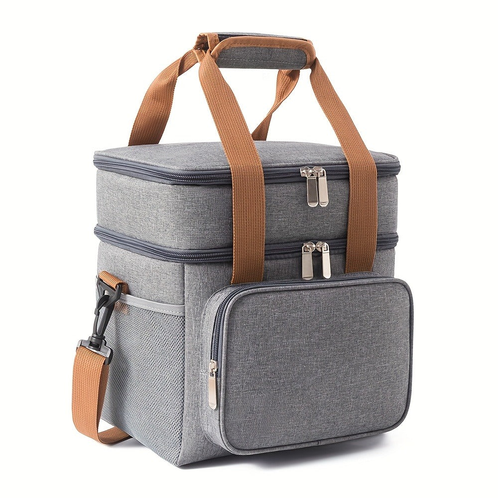 Insulated Lunch Bag with Shoulder Strap – Double Layer Leakproof Cooler Tote for Women Men Work Office School Picnic Beach Outdoor