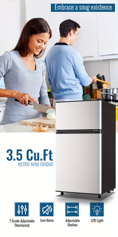 Small Fridge with Freezer, 2-Door Compact Refrigerator with 7-Level Adjustable Thermostat, Removable Shelves & Basket
